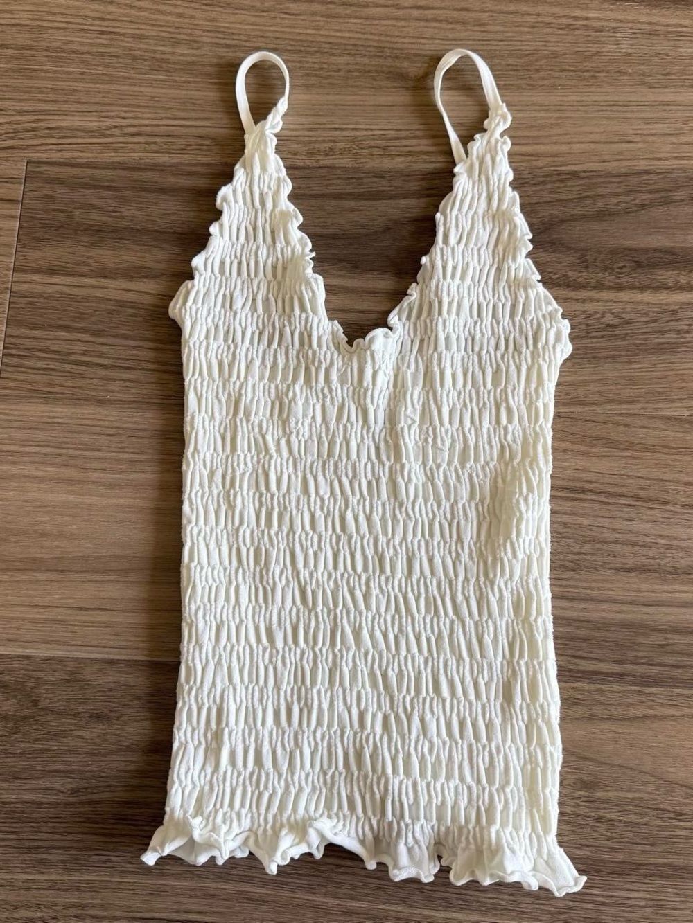 Free People White Ruffle V-Neck Tank Top
